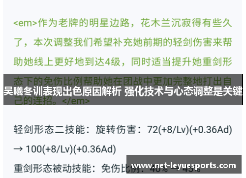 吴曦冬训表现出色原因解析 强化技术与心态调整是关键